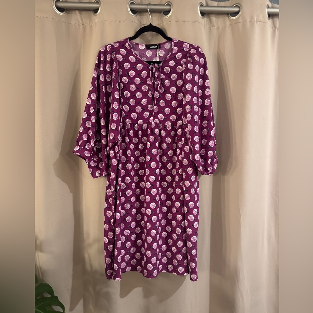 Miduo NWT Purple Floral Tie-Neck Midi Dress